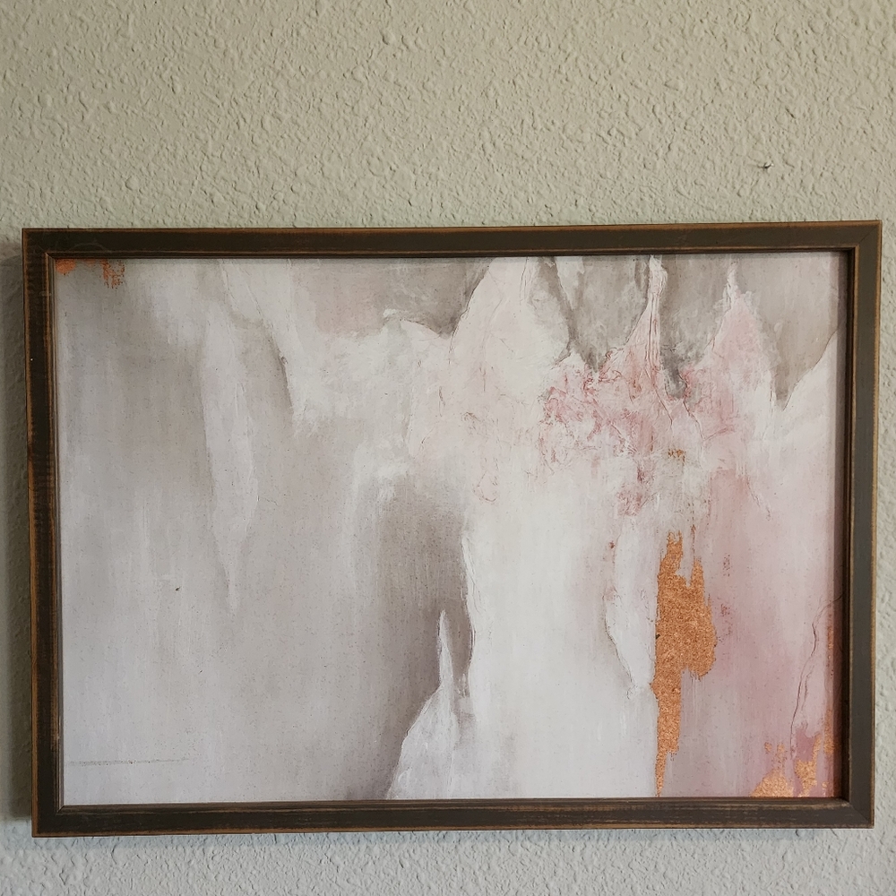 Abstract Pink Grey And Gold Print On Wood